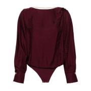 Elisabetta Franchi Satin Jacquard Bodysuit Brown, Dam