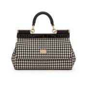 Dolce & Gabbana Houndstooth Tote Bag i Sicily-stil Black, Dam