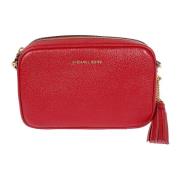 Michael Kors Chokladhamrad läder crossbodyväska Red, Dam