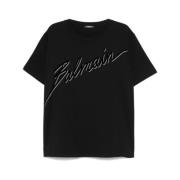 Balmain Svart Crew Neck T-shirt Black, Herr