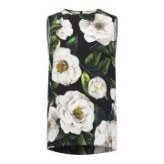 Dolce & Gabbana Gardenia Print Siden Charmeuse Topp Multicolor, Dam