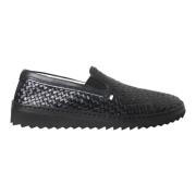 Dolce & Gabbana Svart vävt läder herr loafers skor Black, Herr