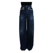 Dolce & Gabbana Blå Prydd Rak Denim Jeans Blue, Dam