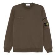 Stone Island Grön Crewneck Bomullsweatshirt med Dragkedjeficka Green, ...