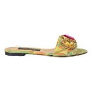 Dolce & Gabbana Grön Kristall Jacquard Platta Sandaler Multicolor, Dam