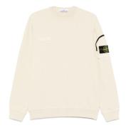 Stone Island Vit Crewneck Bomullssweatshirt med Dragkedjeficka Beige, ...