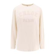 Chloé Logo Bomull T-Shirt Kort Ärm Beige, Dam