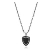 Nialaya Silver Necklace with Black Onyx Shield Pendant Gray, Herr