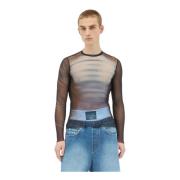 Jean Paul Gaultier Grafiskt Tryck Mesh Crewneck Top Blue, Herr