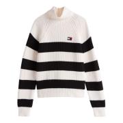 Tommy Jeans Randig Mockneck Tröja White, Dam