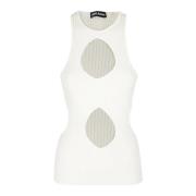 Andrea Adamo Ribbstickad Tanktop White, Dam