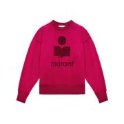 Isabel Marant Étoile Kontrastlogga Sweatshirt Ribbade Manschetter Pink...