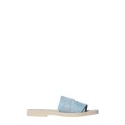 Chloé Logo-print Linneblandning Woody Sandaler Blue, Dam