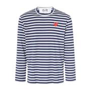 Comme des Garçons Play Randig långärmad T-shirt med hjärt-patch Blue, ...