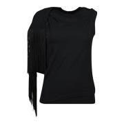 MM6 Maison Margiela Svart fransig T-shirt Vår-Sommar 2025 Black, Dam