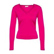 Liu Jo Fuchsia V-ringad Lurex Insats Tröja Pink, Dam