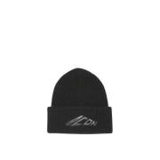 Dsquared2 Ikon Ull Beanie Mössa Räfflad Logo Black, Herr