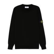 Stone Island Svart Bomullstickad Tröja Black, Herr