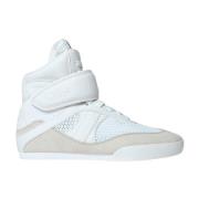 Chloé Suede Mesh High-Top Sneakers White, Dam