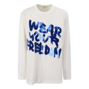 Comme des Garçons Glitter Print Långärmad T-shirt White, Dam