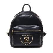 Love Moschino Svart Läder Ryggsäck med Dragkedja Black, Dam