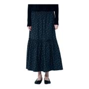 Ganni Blommig Maxi Kjol Rynkad Midja Black, Dam