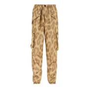 Dries Van Noten Cargobyxor med leopardtryck och 3D-fickor Brown, Herr