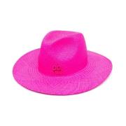 Ruslan Baginskiy Fuchsia Rosa Broderad Straw Hat Pink, Dam