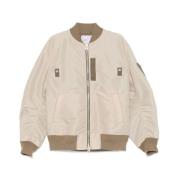 Sacai Beige Jacka med dragkedja och fickor Beige, Herr