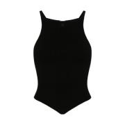 Courrèges Svart Stickad Broderad Logotyp Tank Top Black, Dam