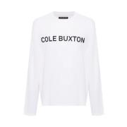 Cole Buxton Vit Logo Print Crew Neck Sweatshirt White, Herr