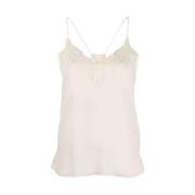 Zadig & Voltaire Elegant Silke Spets Trim V-Hals Linne White, Dam