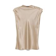 Giorgio Armani Beige Mock Neck Skjorta med Scarf Detaljer Beige, Dam