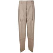 Studio Nicholson Beige Veckad High-Rise Straight Leg Byxor Beige, Dam