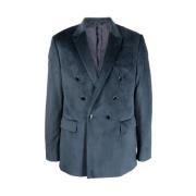 Reveres 1949 Blå Velour Dubbelknäppt Blazer Blue, Herr