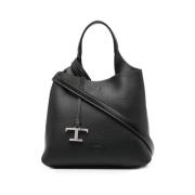 Tod's Läder Toteväska med Logo Plaque Black, Dam