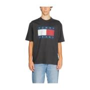 Tommy Jeans Svart Bomull Herr T-shirt Höst/Vinter Kollektion Black, He...