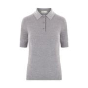 Blumarine Stud Embellished Wool-Cashmere Polo Sweater Gray, Dam