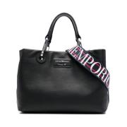 Emporio Armani Logo-Plaque Läder Tote Bag Black, Dam