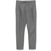 Cruna Grå Ull Herringbone Tapered Leg Byxor Gray, Herr