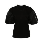 Sacai Svart Bomull Panel Rund Hals T-shirt Black, Dam