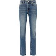 7 For All Mankind Blå Smal Passform Jeans Med Kort Längd Blue, Dam