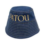 Patou Broderad Logo Denim Bucket Hat Blue, Dam