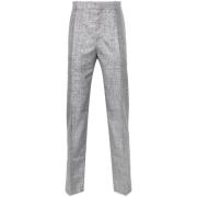 Alexander McQueen Grå Metallic Finish Tapered Leg Byxor Gray, Herr