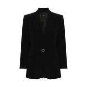 Pinko Crepe Textur Svart Jacka med Peak Revers Black, Dam