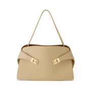 Salvatore Ferragamo Beige Läder Crossbody Väska Gancini Brown, Dam