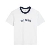 Ami Paris Logotyp Bomull T-shirt Vit/Svart Rund Hals White, Herr