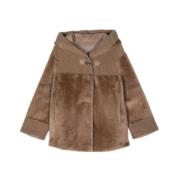 Suprema Karamellbrun Shearling Huva Jacka Brown, Dam