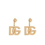 Dolce & Gabbana Guld Clip-On Drop Örhängen Logo Charm Yellow, Dam