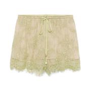 Blumarine Gröna shorts med elastisk dragsko och vågig fåll Green, Dam